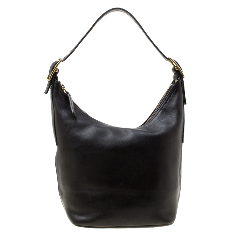 Pre Owned Coach Black Leather Bucket Hobo