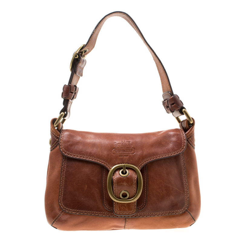 Pre Owned Coach Brown Leather Shoulder Bag 