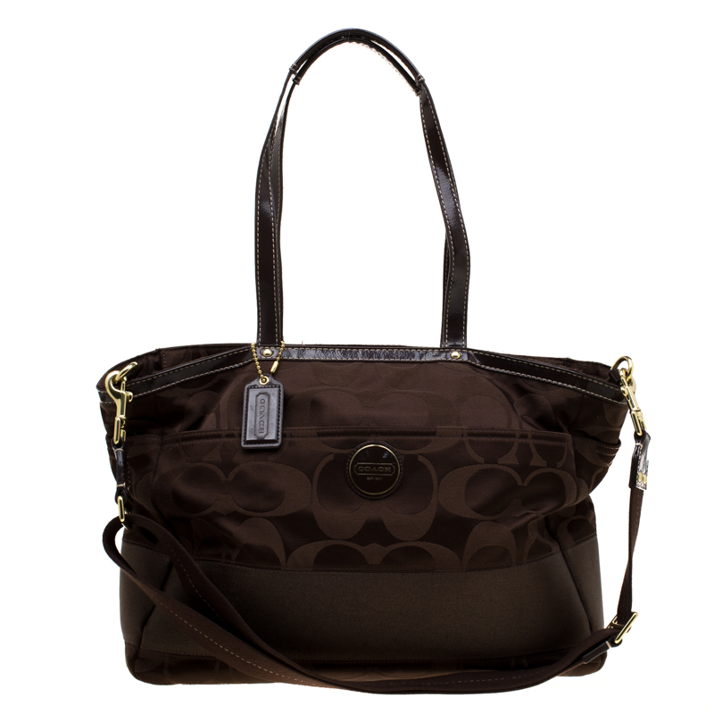 Coach Brown Signature Canvas Diaper Top Handle Bag