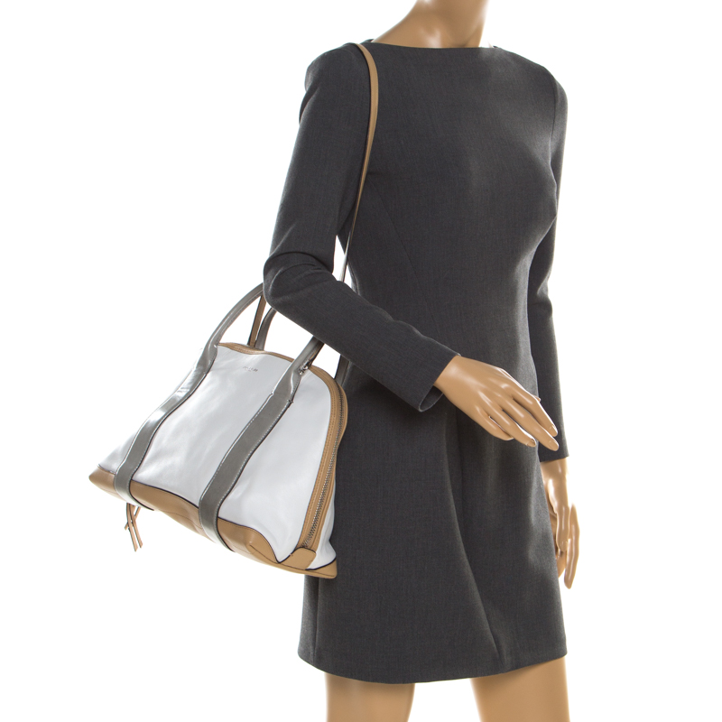 

Coach Tricolor Leather Dome Satchel, White