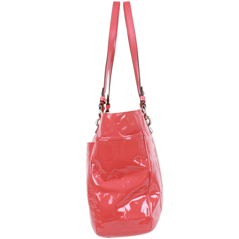 

Coach Coral Signature Patent Leather Tote, Pink