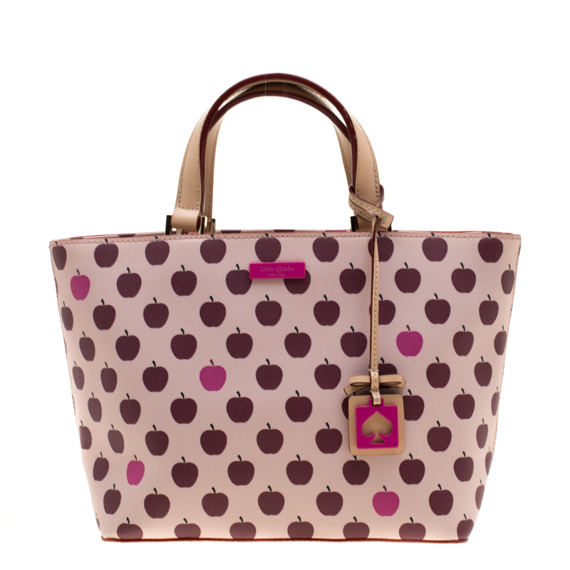 Kate Spade Pink/Beige Apple Print Leather Grant Street Tote Coach | TLC