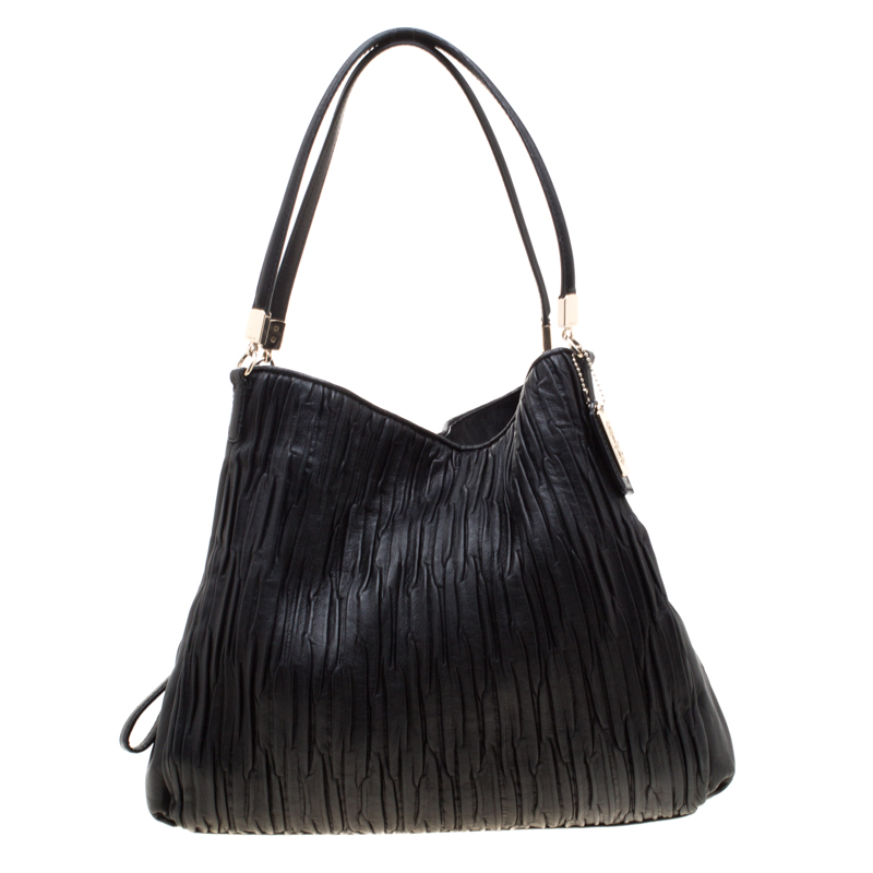 Pre Owned Coach Black Gathered Twist Leather Phoebe Tote