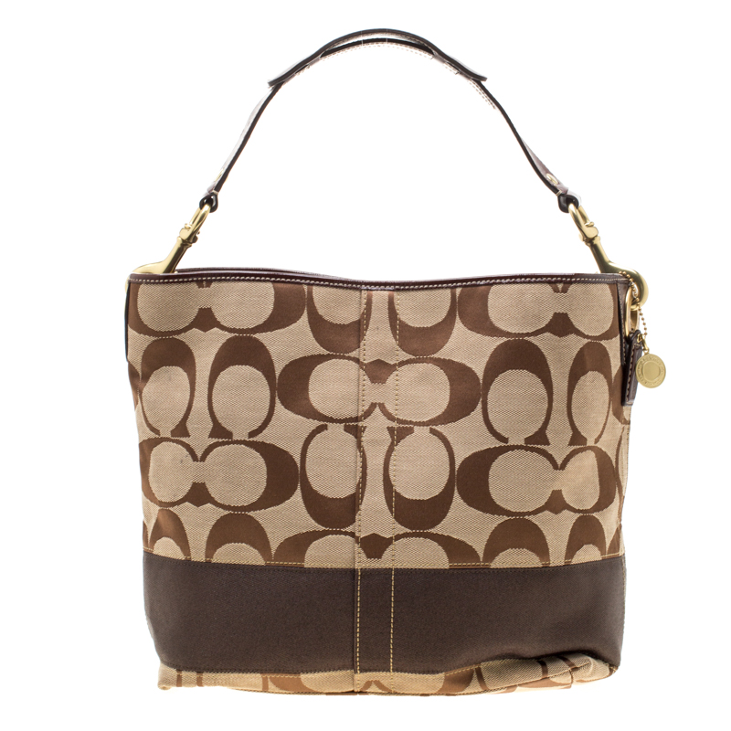 Pre Owned Coach Brown Signature Canvas and Leather Hobo