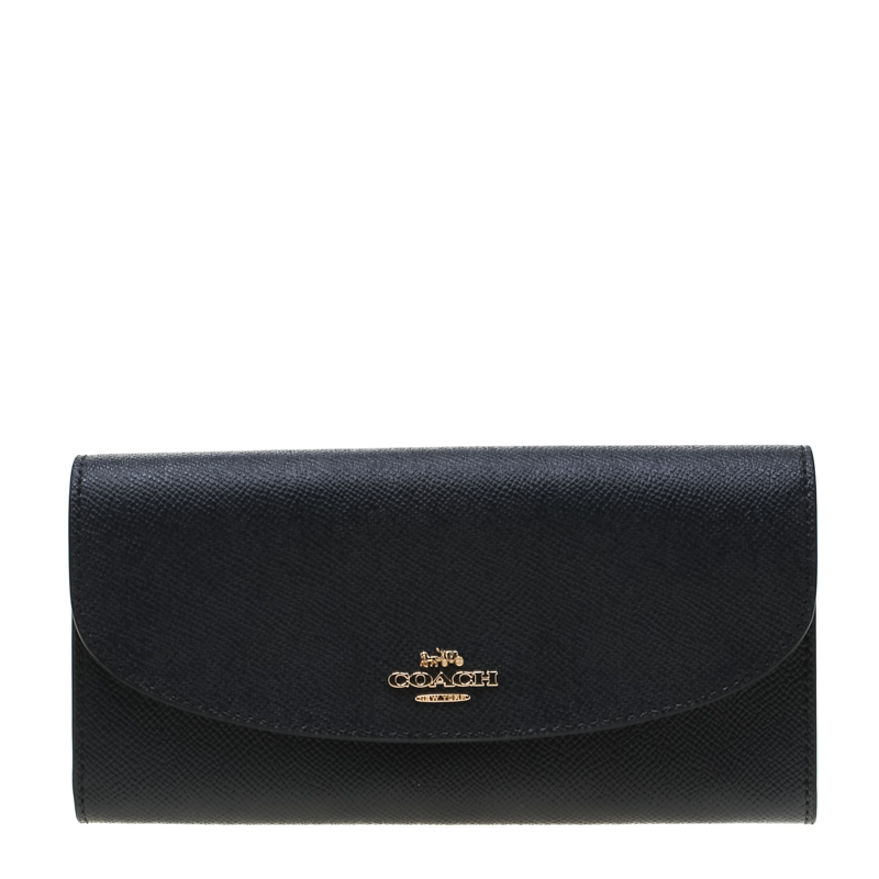 Pre Owned Coach Navy Blue Leather Slim Envelope Wallet 