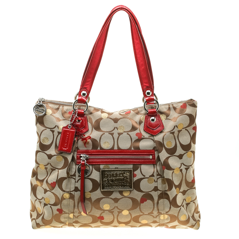 coach red signature tote