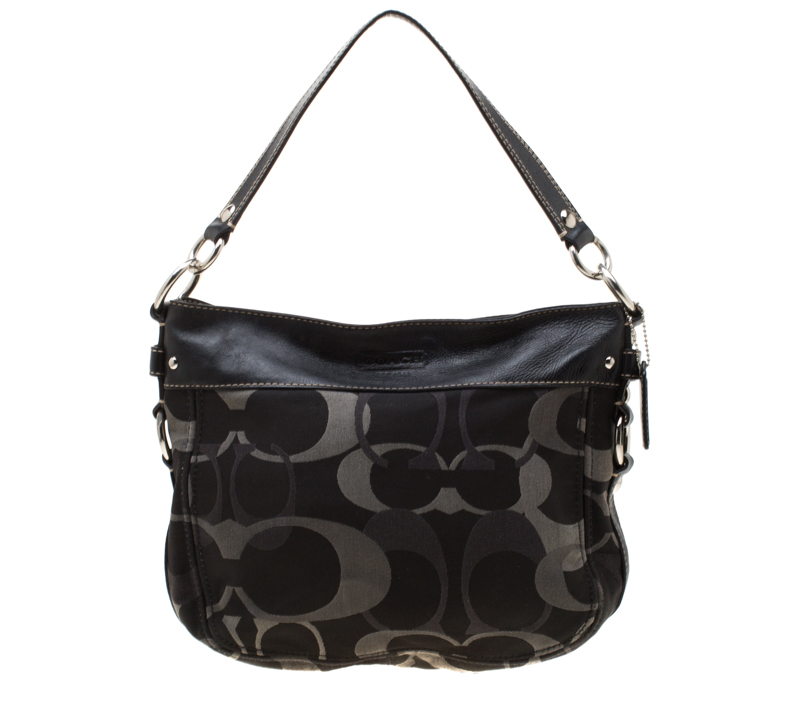 Coach Black/Grey Signature Canvas and Leather Zoe Hobo