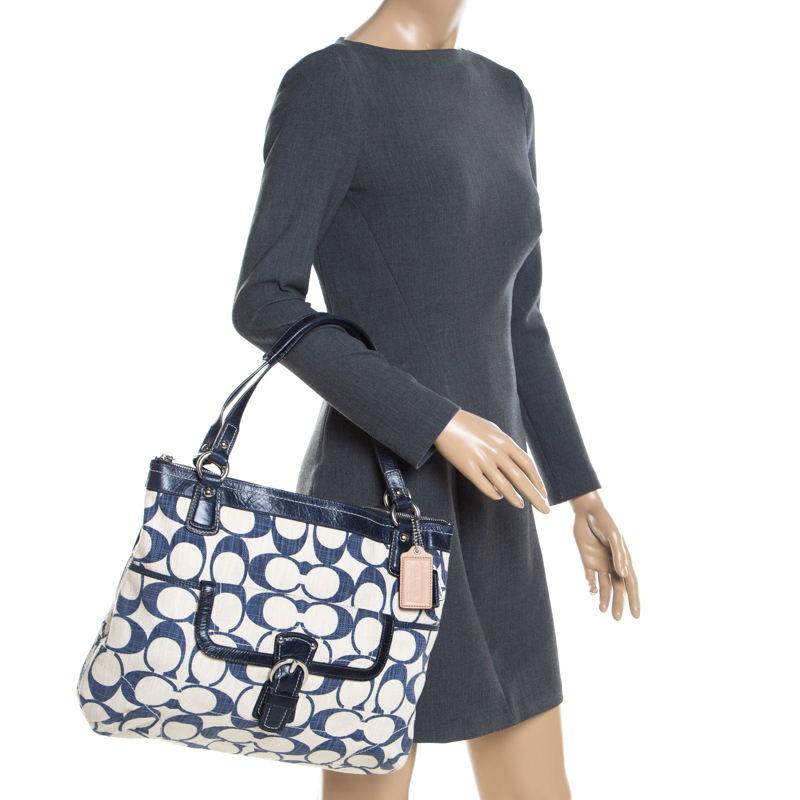 

Coach Blue/White Signature C Canvas Crosshatch Tote