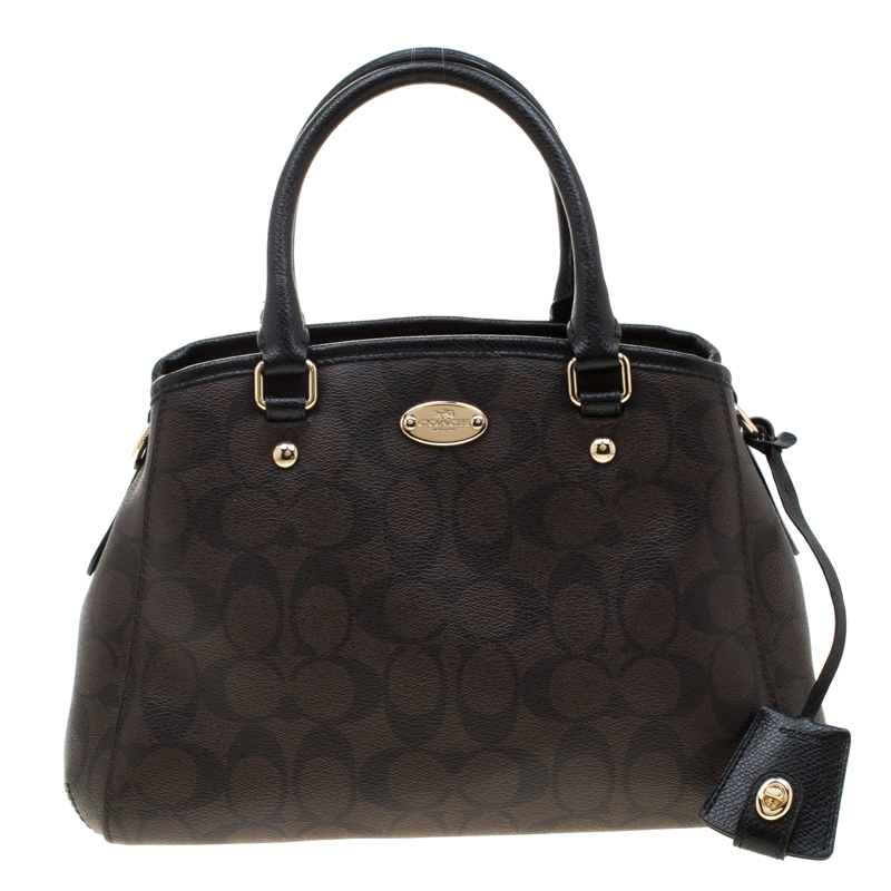 Coach Brown/Black Signature Coated Canvas Margot Satchel 