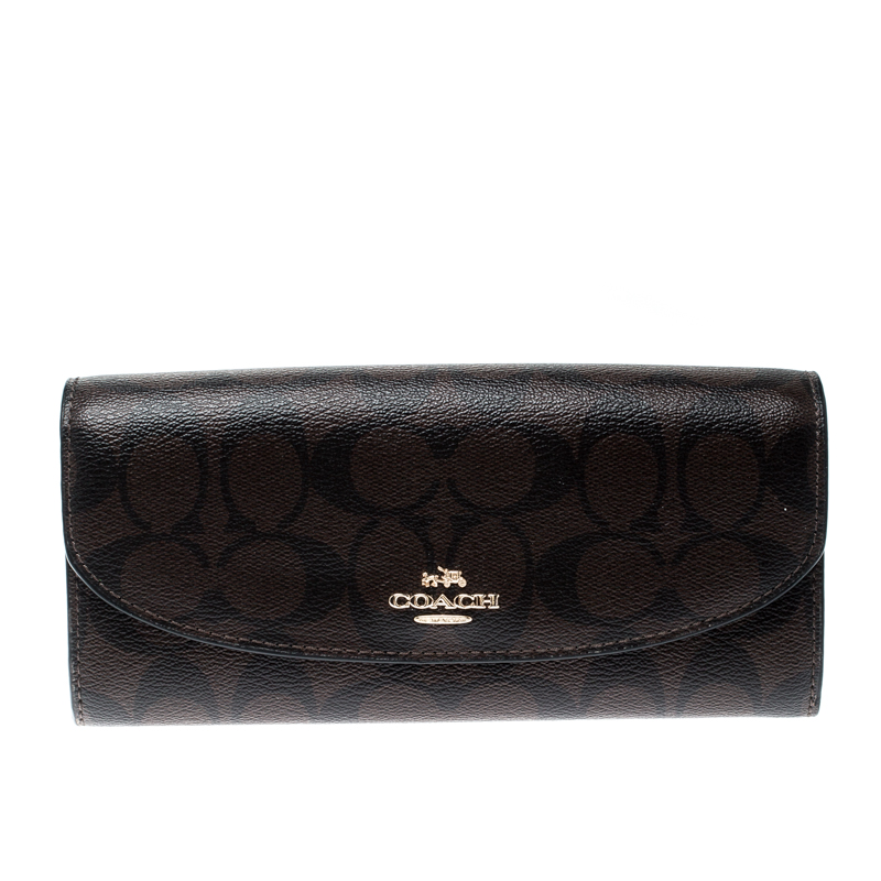 Coach Brown Signature Coated Canvas Slim Envelope Wallet