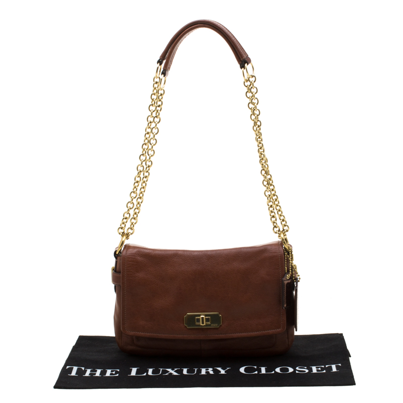 Coach Vintage Tan Color Turn Lock Demi Leather Shoulder Bag 