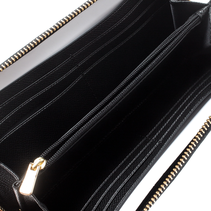 

Coach Black Signature Patent Leather Accordion Zip Around Wallet