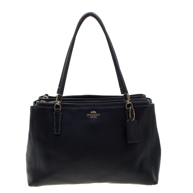 Coach Navy Blue Saffiano Leather Double Zip Tote Coach | The Luxury Closet