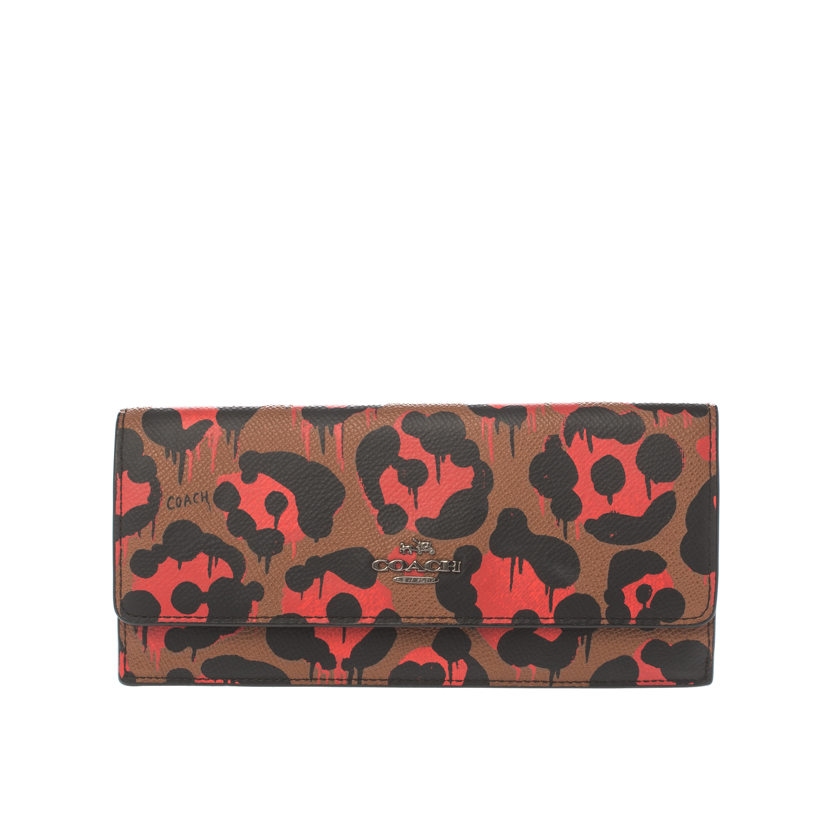 Pre Owned Coach Printed Leather Flap Continental Wallet