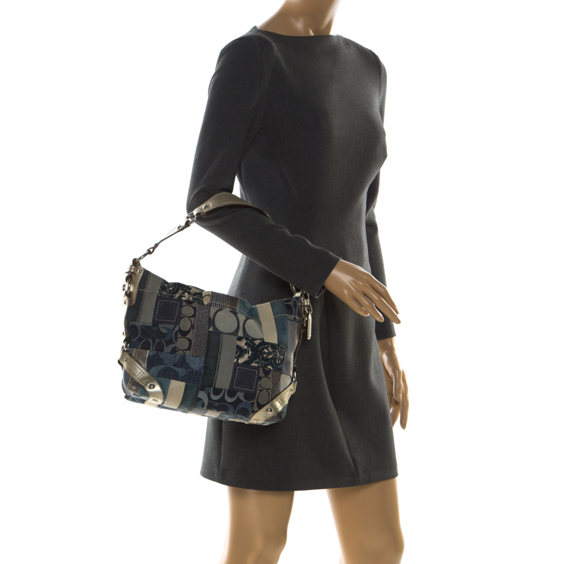 

Coach Blue/Silver Patchwork Canvas and Leather Tote