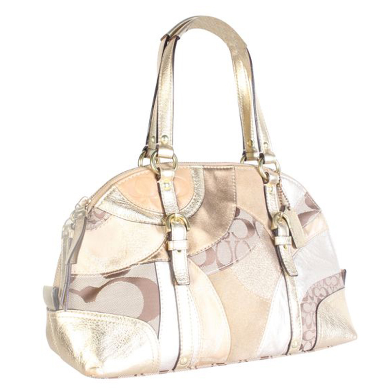 

Coach Gold/Bronze Signature Canvas And Leather Satchel, Beige