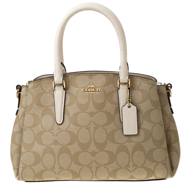 Coach Beige Signature Coated Canvas and Leather Satchel