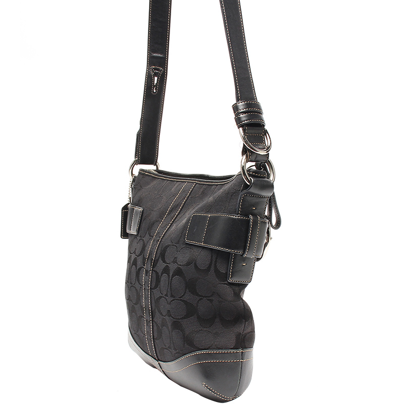 

Coach Black Leather Signature Canvas Shoulder Bag