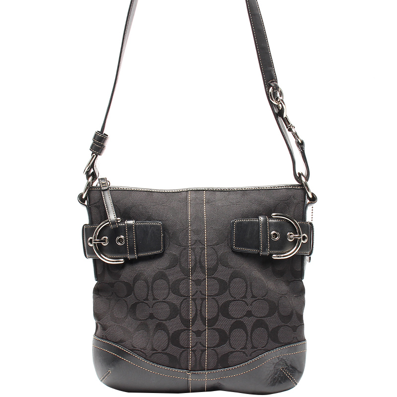 Coach Black Leather Signature Canvas Shoulder Bag Coach TLC