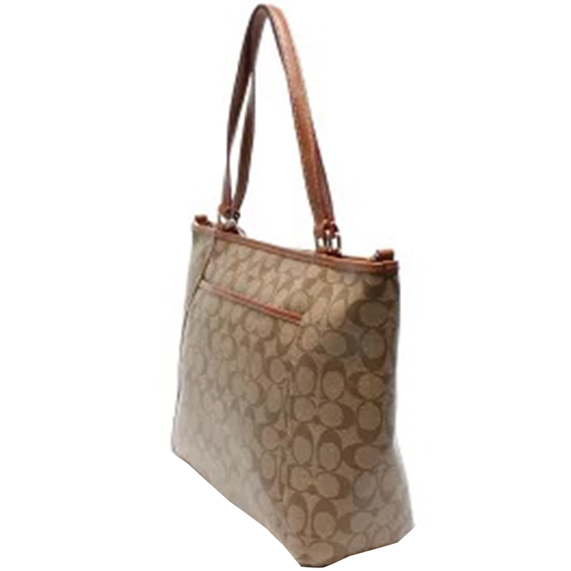 

Coach Brown Signature Canvas Leather Tote Bag