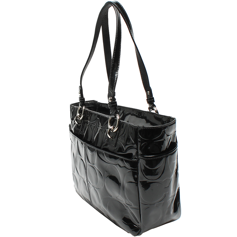 coach black patent leather tote