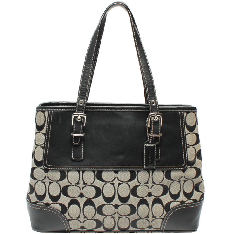 Coach Gray Signature Canvas and Leather HandBag 