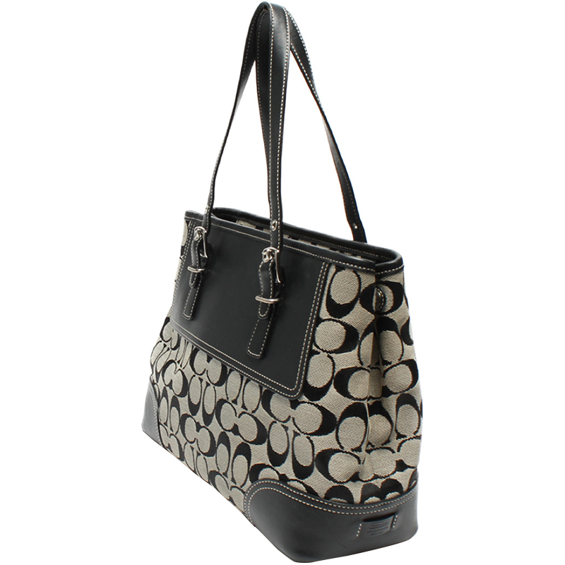 

Coach Gray Signature Canvas and Leather HandBag, Black