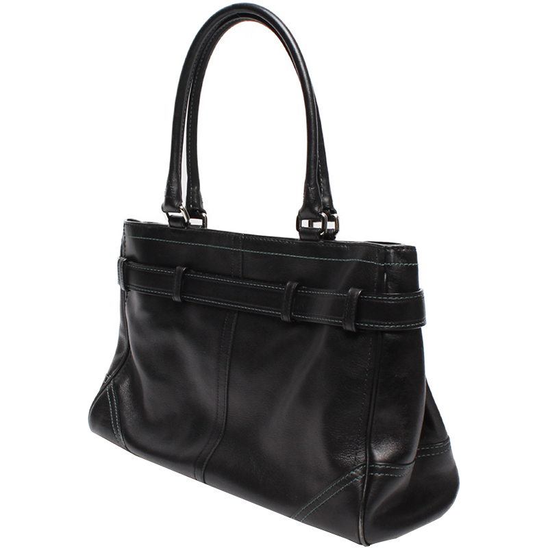 

Coach Black Leather CarryAll Shoulder Bag