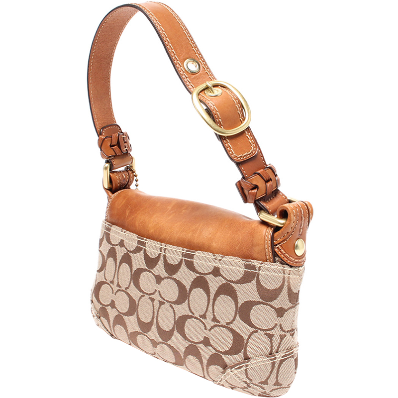 

Coach Brown Signature Canvas and Leather Buckle Shoulder Bag