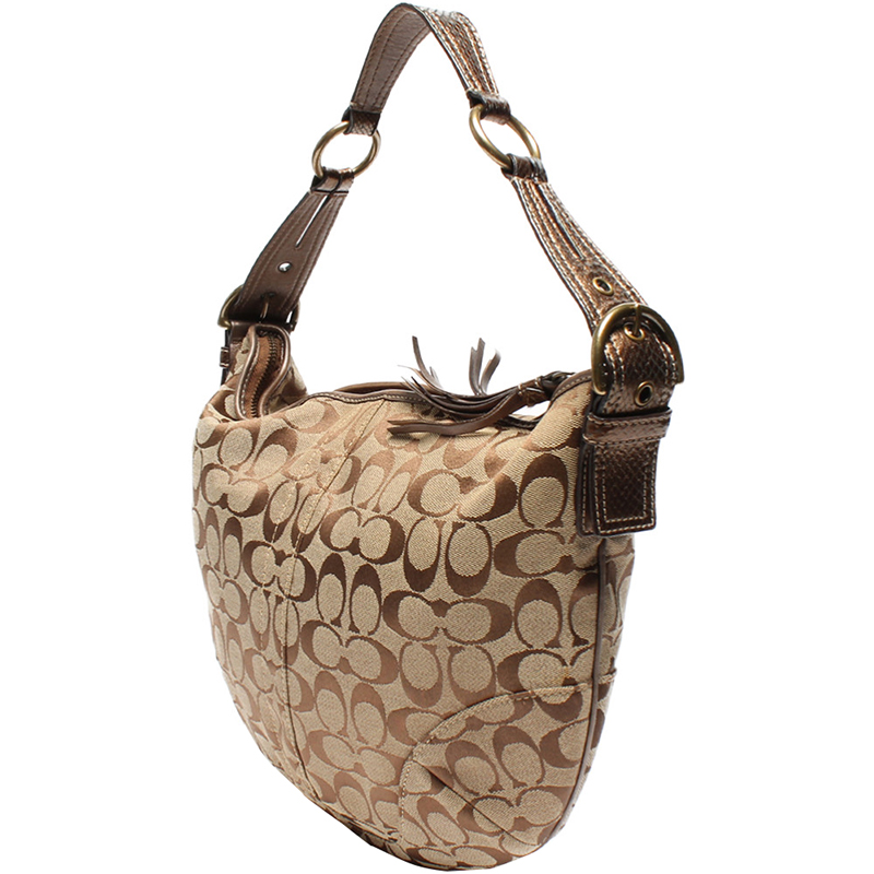 

Coach Beige Signature Canvas Hobo Bag