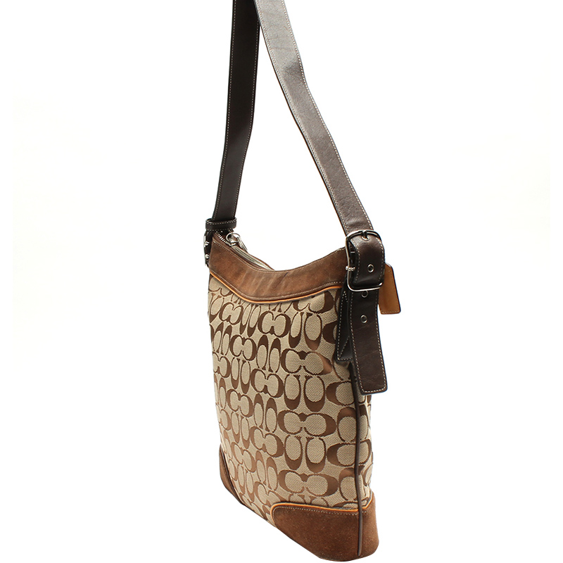 

Coach Brown Signature Fabric And Suede Crossbody Bag