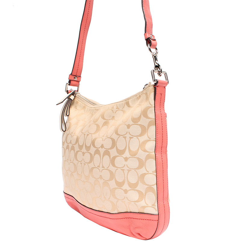 

Coach Pink/Beige Signature Fabric Crossbody Bag