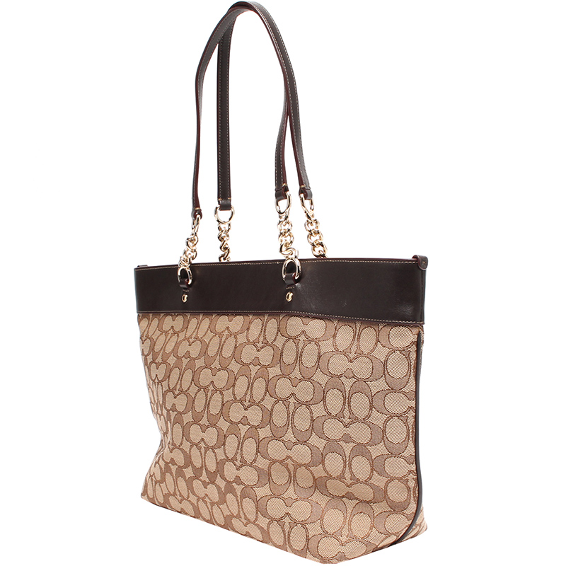 

Coach Beige/Black Signature Canvas And Leather Tote Bag