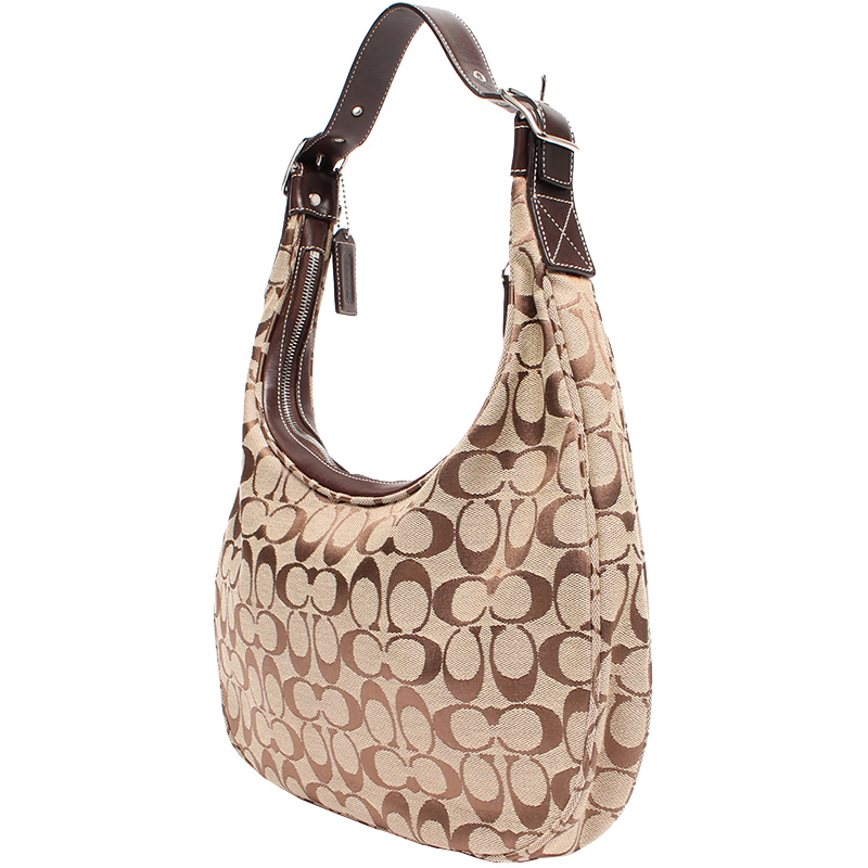 

Coach Brown Signature Canvas Hobo Bag