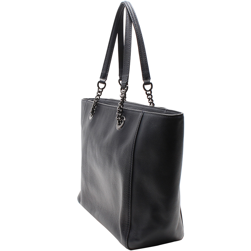 

Coach Navy Blue Leather Turnlock Chain Tote
