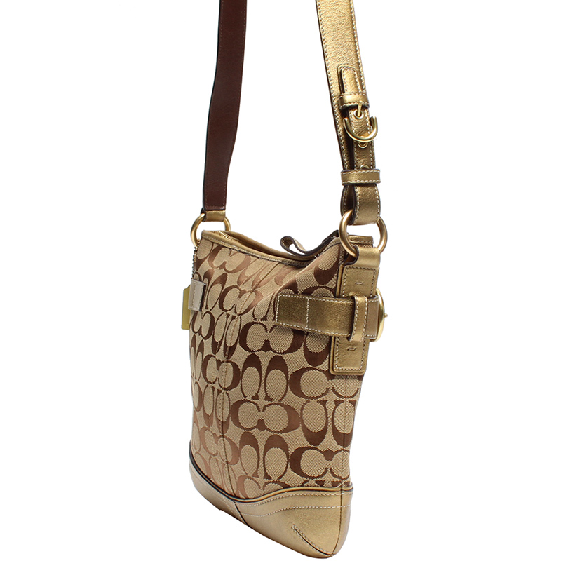 

Coach Brown Signature Fabric And Suede Crossbody Bag