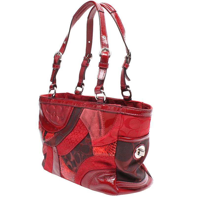 

Coach Red Gallery Patchwork Canvas Tote Bag