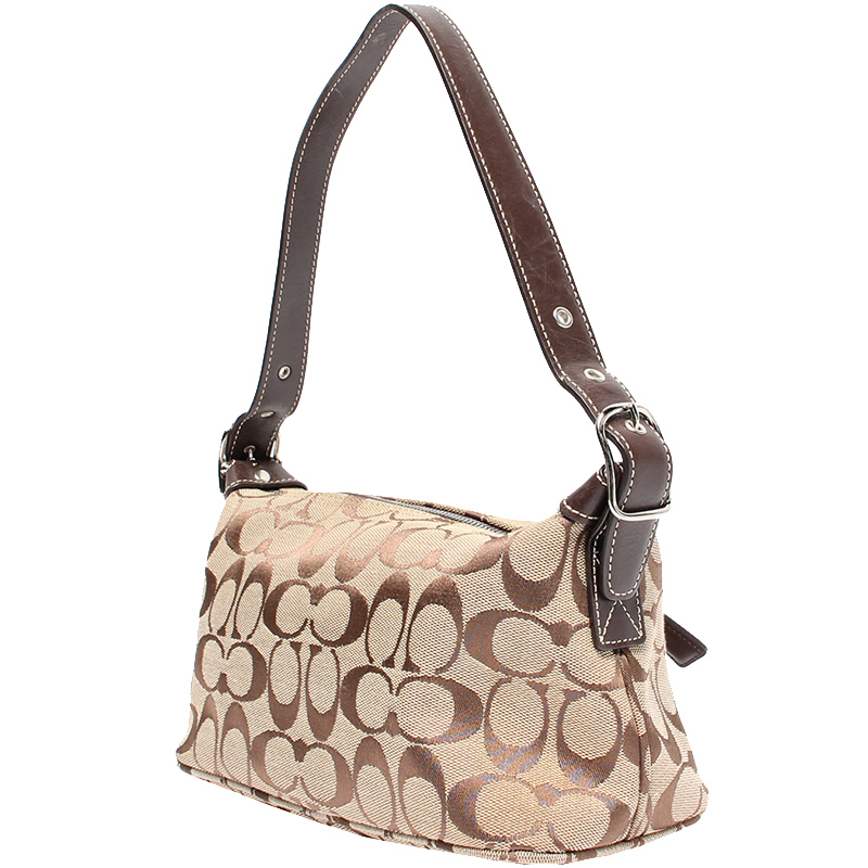

Coach Brown Signature Canvas Leather Shoulder Bag
