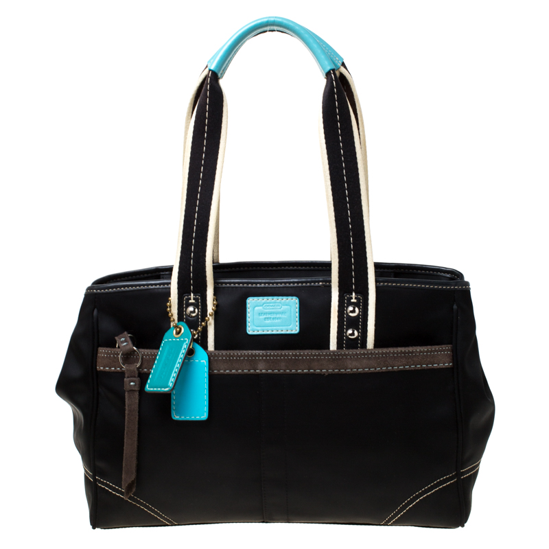 Pre Owned Coach Black Satin and Suede Tote