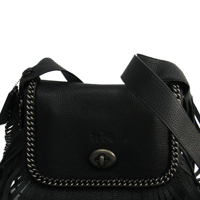 Coach Black Pebbled Leather Fringe Flap Crossbody Bag Coach TLC