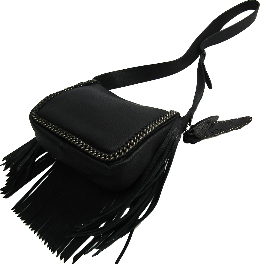 

Coach Black Pebbled Leather Fringe Flap Crossbody Bag