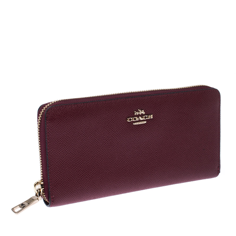 Coach Burgundy Leather Accordion Zip Wallet Coach