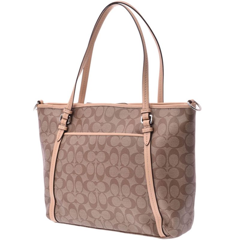 

Coach Beige PVC Signature Canvas Peyton Pocket Tote