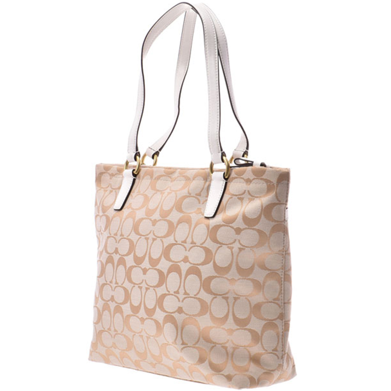 

Coach Beige/White Signature Canvas Stripe File Shoulder Bag