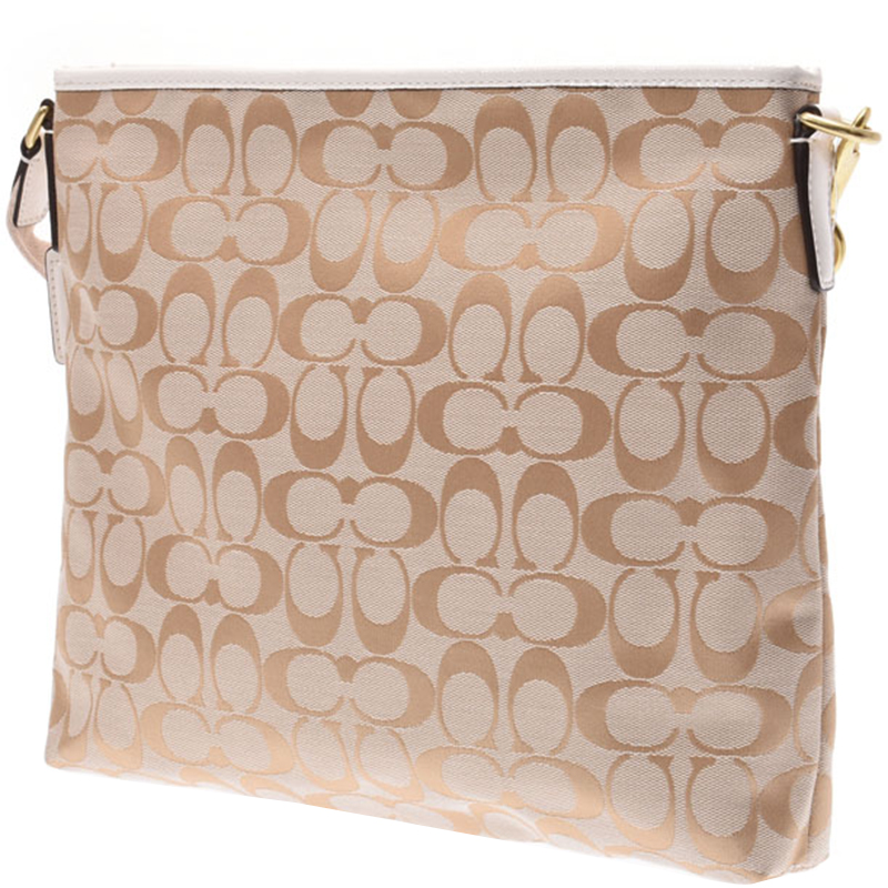 

Coach Beige/White Signature Canvas Stripe Shoulder Bag