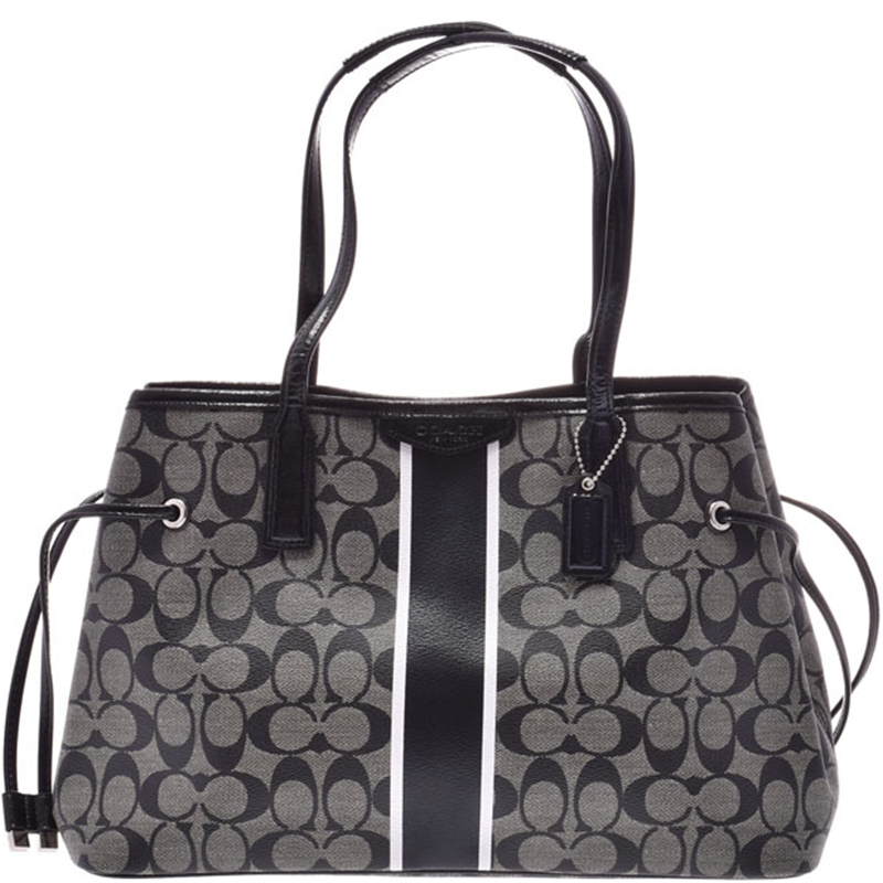 Coach Black Signature Canvas Stripe Shoulder Bag