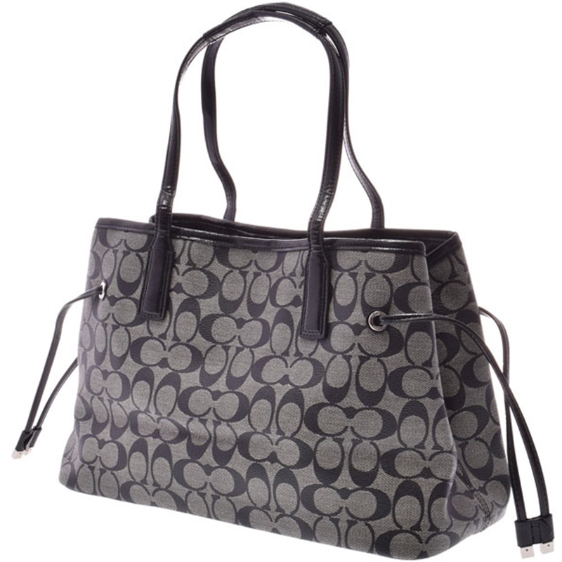 

Coach Black Signature Canvas Stripe Shoulder Bag