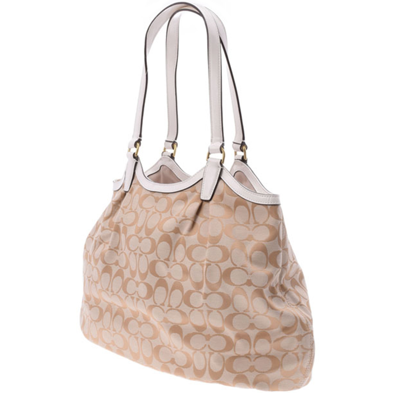 

Coach Beige/White Signature Canvas Stripe Shoulder Bag