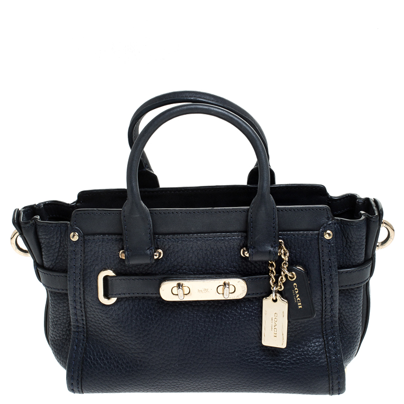 Pre Owned Coach Navy Blue Leather Swagger 20 Tote