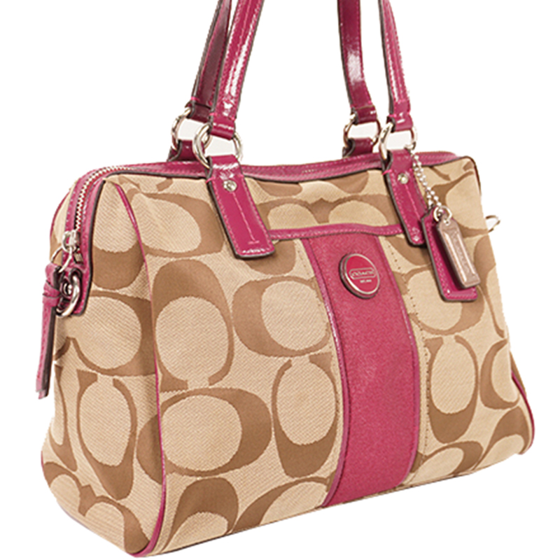 

Coach Purple/Beige Signature Canvas Satchel, Multicolor